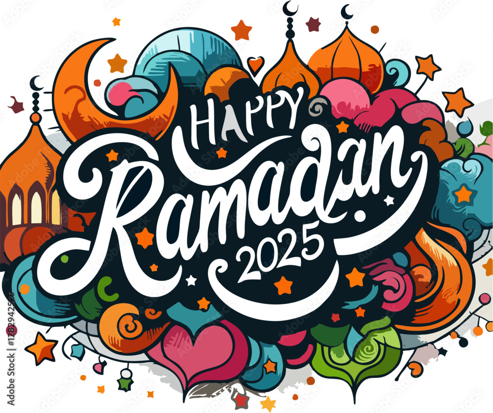 Fototapeta premium Happy Ramadan 2025, Elegant Islamic Celebration Design 