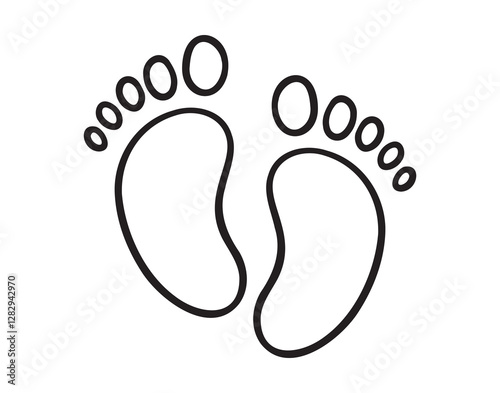 Child footprint. Traces of bare baby or kid feet doodle hand drawn icon. Outline drawing baby footprint line clipart symbol