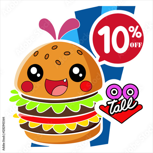 Burger Promo 10% Off Vector Graphic – Ideal for Flyers and Posters