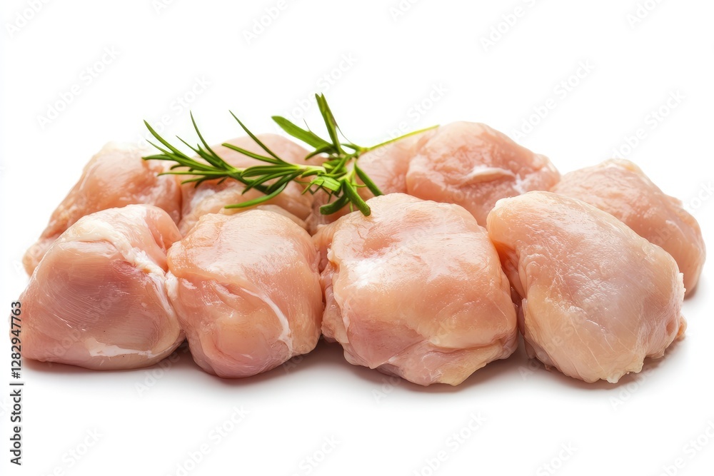 Raw Chicken Breast Pieces With Rosemary Garnish Raw Chicken Breast Pieces With Rosemary Garnish