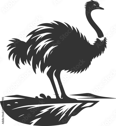 Ostrich standing at the edge of a cliff animal vector silhouette