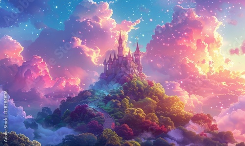 royal castle kingdom background with natural and colorful scenery and beautiful cloud Generate AI