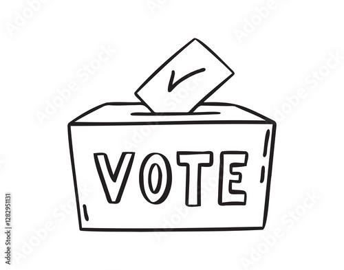 Ballot paper into the box and lettering vote sketch hand drawn doodle icon. Single element elections concept