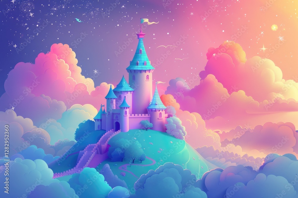 Naklejka premium royal castle kingdom background with natural and colorful scenery and beautiful cloud Generate AI