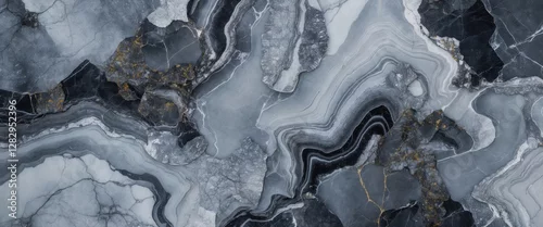 Panel kuchenny z motywem Black and white marble texture with veins in various shades of gray and gold accents for background or surface design