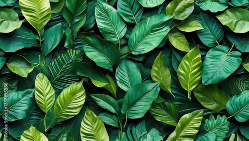 Wallpaper Mural Dense arrangement of various tropical green leaves in a natural abstract pattern for background use Torontodigital.ca