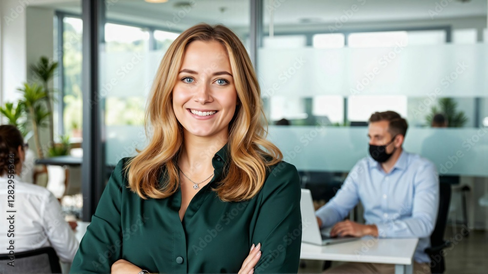 Fototapeta premium Successful Female Entrepreneur Confidently Managing Her Growing Business in a Corporate Setting