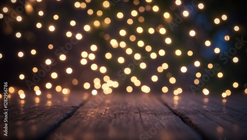 Wallpaper Mural Wooden table surface with blurred warm bokeh lights in the background creating a festive atmosphere for seasonal themes Torontodigital.ca
