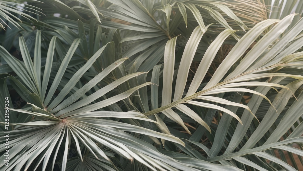 Fototapeta premium Green tropical palm leaves background natural texture pattern