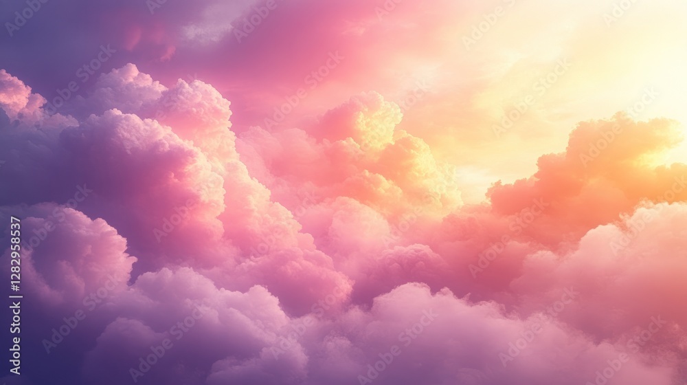 Fototapeta premium Sunset cloudscape, aerial view, vibrant colors, peaceful sky, design
