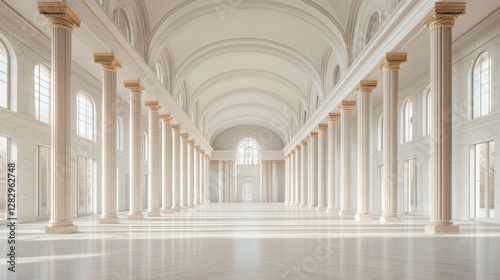 A legislative hall with marble columns and vaulted ceilings. Featuring grandeur and leadership photo