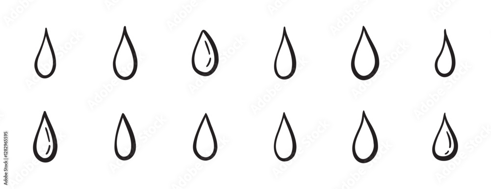 Doodle water drops hand drawn outline different shapes. sketch vector illustration of droplets. Outline tears