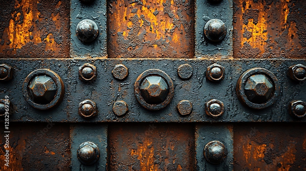 Detailed Rustic Metal Door with Rivets and Oxidized Surface Texture Detailed Rustic Metal Door with Rivets and Oxidized Surface Texture