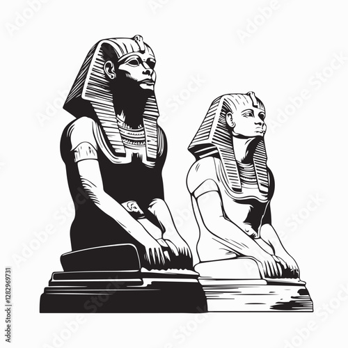 Black and White Great sphinx of Giza Vector Image isolated on white background.
