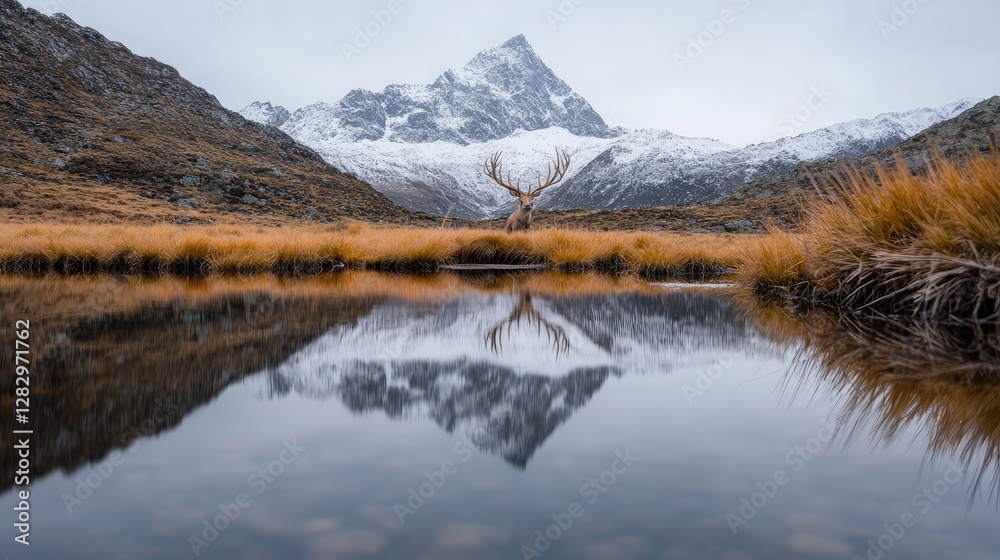 Obraz premium Majestic Elk Reflecting in Alpine Lake