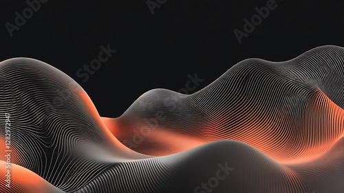 Wallpaper Mural Abstract lines forming curved hills with warm orange glow Torontodigital.ca