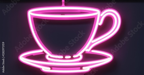 Neon sign featuring a glowing teacup in vibrant pink, symbolizing gossip and conversation. The sleek design and warm glow create a cozy and inviting atmosphere