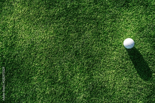 Single golf ball on green putting green.