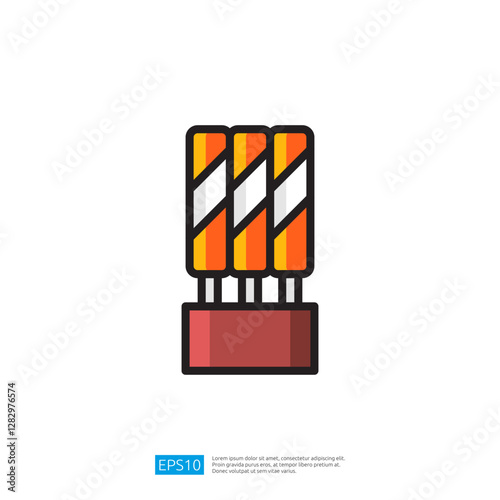 Colorful Decorative Candle Icon Featuring Three Orange and White Stripes on a Red Base for Celebrations and Festive Occasions
