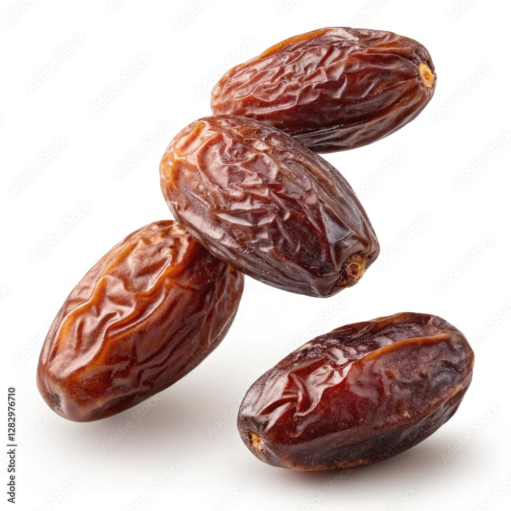 Medjool Dates Falling on White Background in Motion. Generative AI Medjool Dates Falling on White Background in Motion. Generative AI
