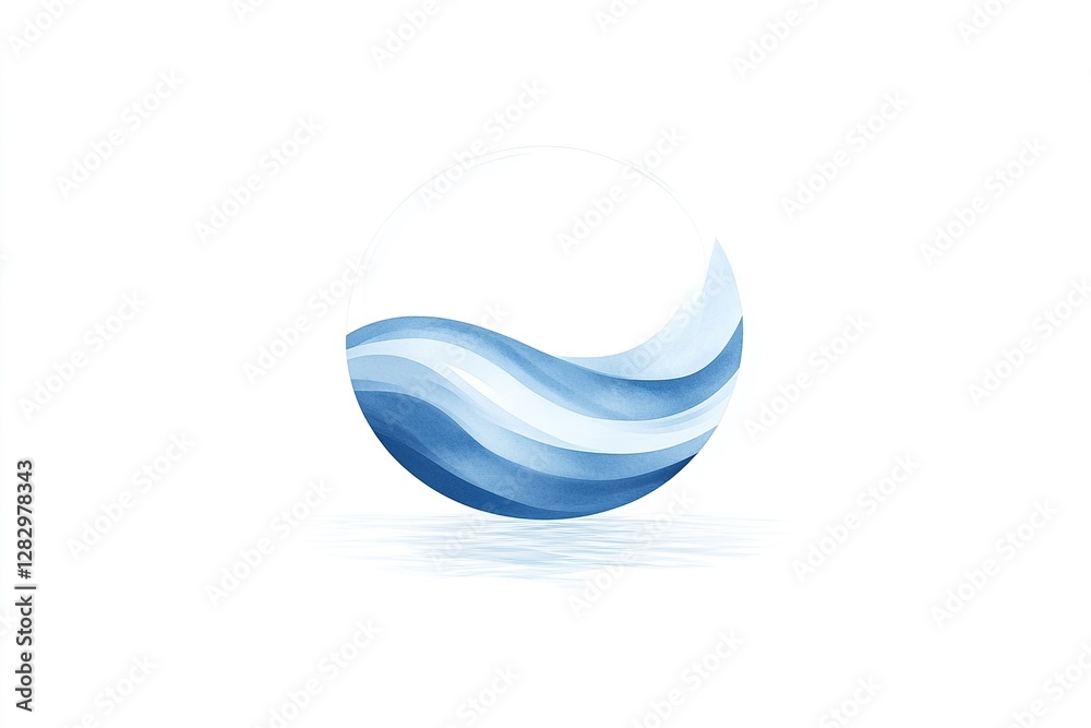 Watercolor depiction of blue waves inside a circular frame Watercolor depiction of blue waves inside a circular frame