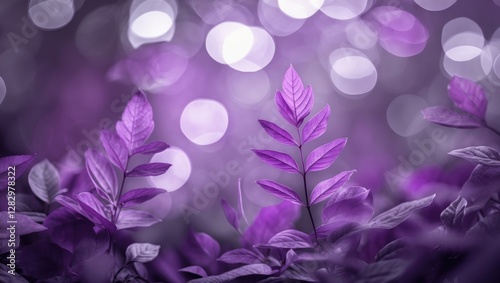 Purple leaves with bokeh background in soft focus light creating abstract nature composition for artistic themes
