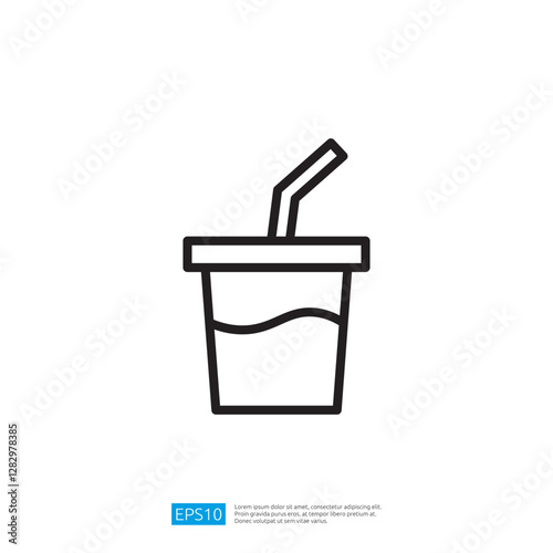 Minimalist Drink Cup Icon with Straw and Liquid Representation Isolated on White Background