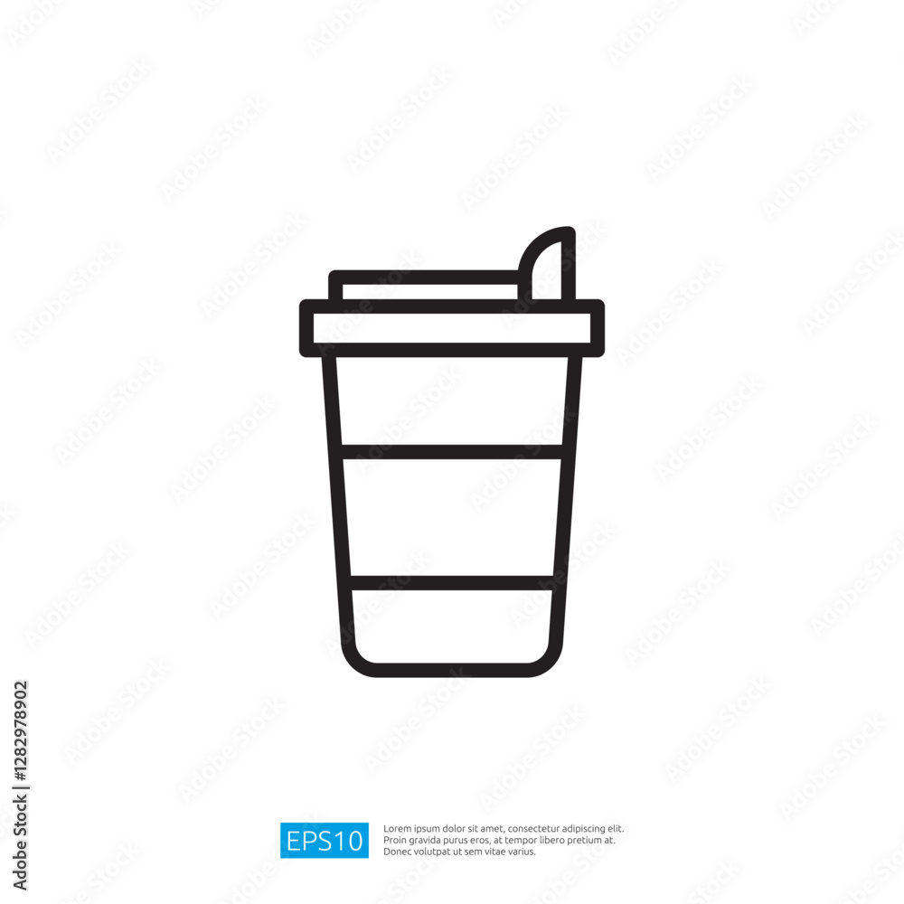 Stylized Icon of a Takeaway Beverage Cup with Lid and Straw Outline Design Representing Coffee Refreshing Drink Stylized Icon of a Takeaway Beverage Cup with Lid and Straw Outline Design Representing Coffee Refreshing Drink
