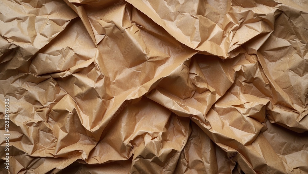 Crinkled brown paper texture background with multiple folds and creases creating an abstract pattern Crinkled brown paper texture background with multiple folds and creases creating an abstract pattern