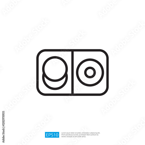 Minimalist Icon Graphic Illustration of Two Circular Shapes in Black and White Design with Clean Lines and Geometric Elements