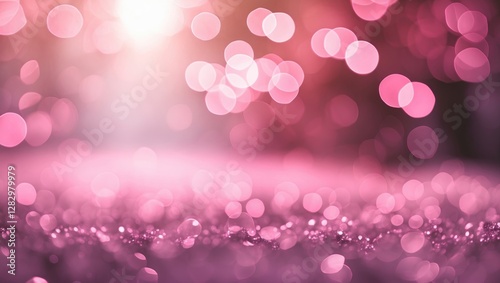 Abstract pink blurred background with bokeh lights and glittering particles in soft focus for creative design concepts and wallpapers photo