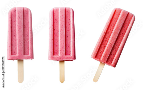 Refreshing strawberry popsicles on a Transparent Background