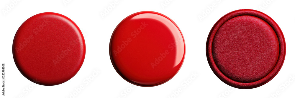 Glossy red buttons with varied textures and finishes Glossy red buttons with varied textures and finishes