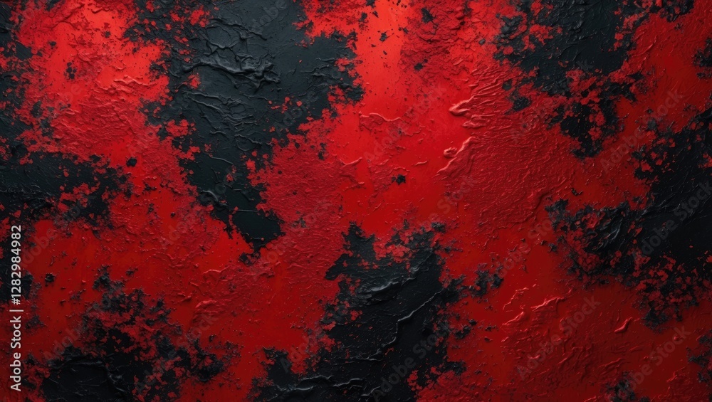 textured abstract background with bold red and black colors featuring rough surface patterns and uneven paint application