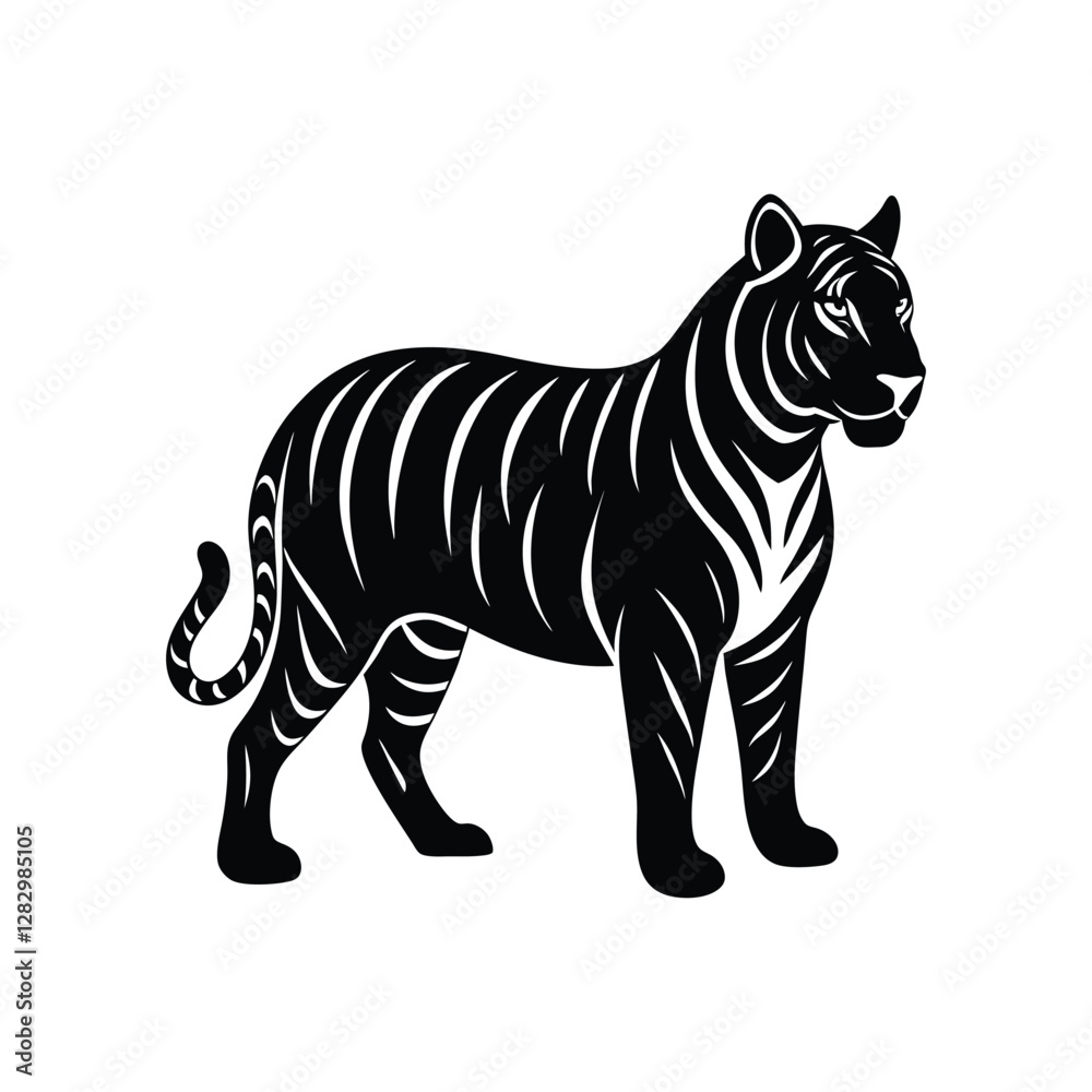 Obraz premium A black and white tiger animal vector on white background.