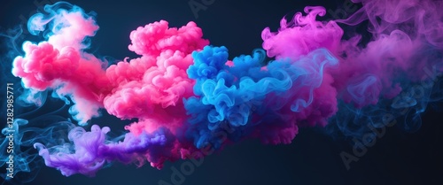 Colorful smoke swirls in shades of pink, blue, and purple against a dark background creating an abstract artistic composition
