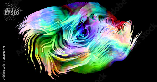 Colorful abstract texture created with Gradient flow and 3D structure imitate the movement of liquid or wind. Vibrant colors, volumetric waves and digital noise create a sense of depth and dynamics. I