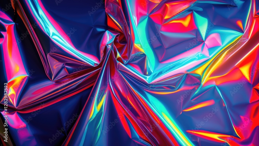 Vibrant abstract background featuring crumpled metallic foil in striking neon colors creating a dynamic and visually appealing texture. Vibrant abstract background featuring crumpled metallic foil in striking neon colors creating a dynamic and visually appealing texture.