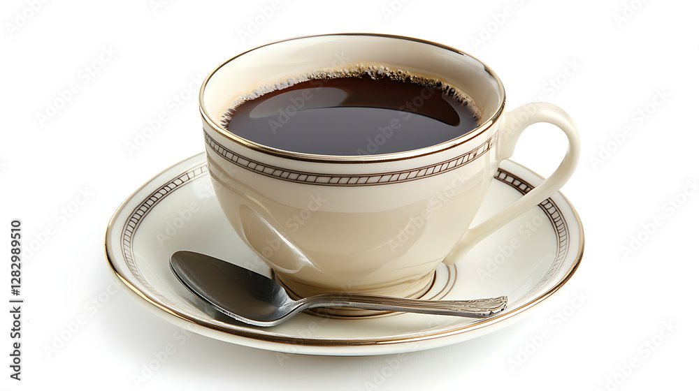A white coffee cup with a spoon on top of it A white coffee cup with a spoon on top of it