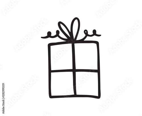 Hand drawn gift box isolated doodle outline. Present box
