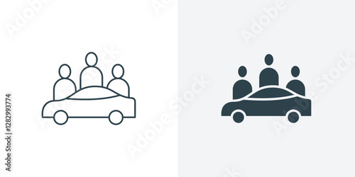 Car sharing and Carpooling Icon Vector. Outline and Bold illustration of Green Transportation and Community Travel