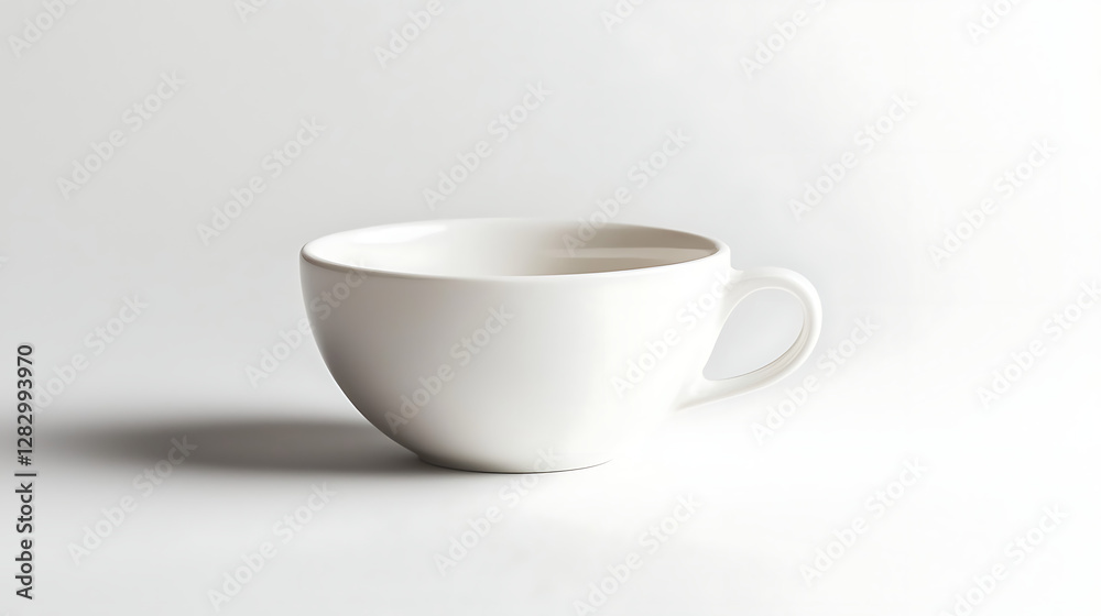 A white cup sits on a white background A white cup sits on a white background