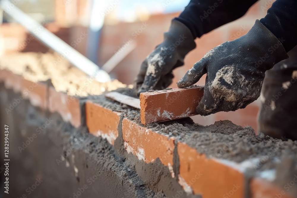 custom made wallpaper toronto digitalBricklaying action construction site building process outdoor close-up skilled craftsmanship