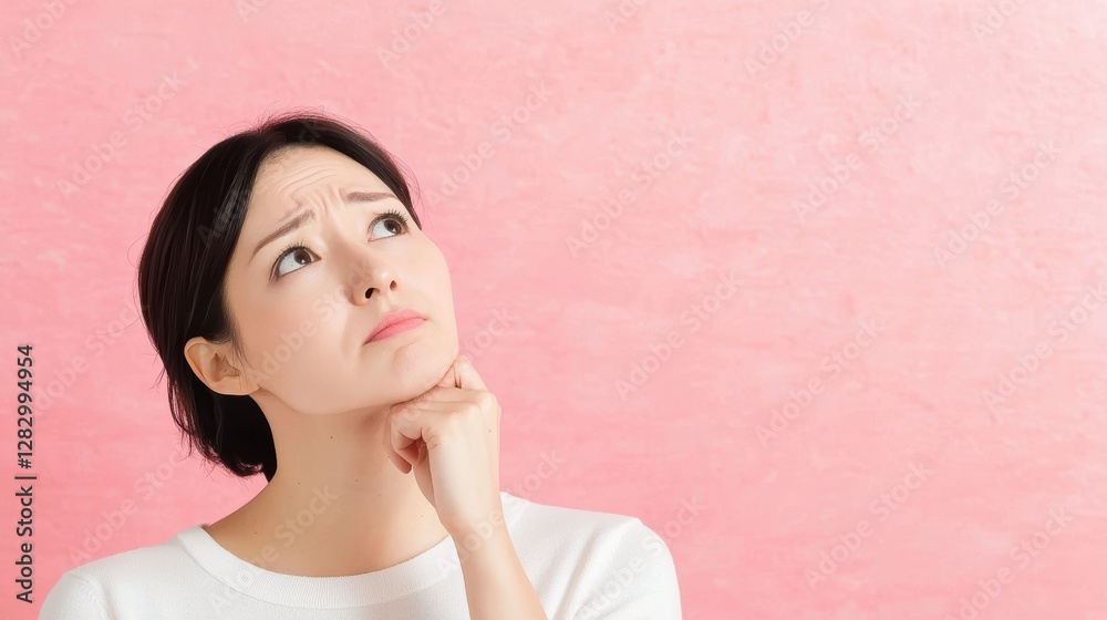 Pondering thoughts woman contemplates life choices studio setting portrait photography soft background Pondering thoughts woman contemplates life choices studio setting portrait photography soft background