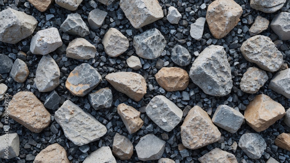 Assorted gravel stones in varied shapes and sizes for geological or construction backgrounds Assorted gravel stones in varied shapes and sizes for geological or construction backgrounds