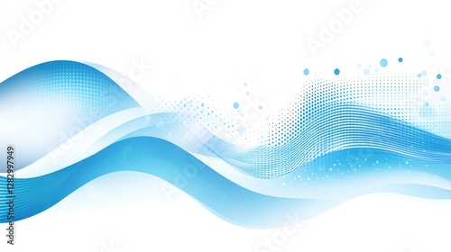 Abstract blue wave design with halftone texture on white background.
