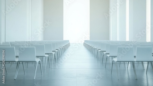 A legislative hall with modern chairs and a spacious, open floor plan. Featuring efficiency and accessibility