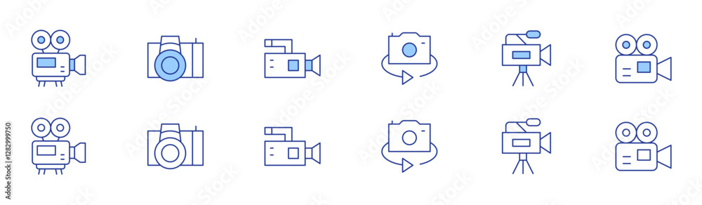 Camera icon set in two styles, Duotone and Thin Line style. Editable stroke. camera, switch camera, video camera Camera icon set in two styles, Duotone and Thin Line style. Editable stroke. camera, switch camera, video camera