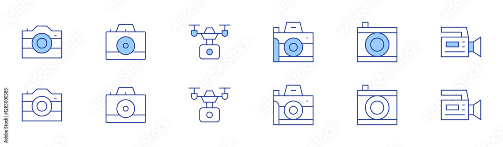 Camera icon set in two styles, Duotone and Thin Line style. Editable stroke. photo camera, camera, camera drone Camera icon set in two styles, Duotone and Thin Line style. Editable stroke. photo camera, camera, camera drone