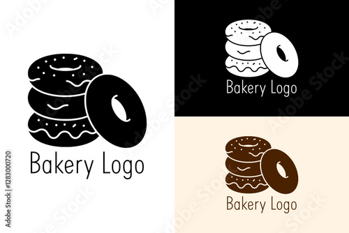 stack of donuts, sprinkles, chocolate, bakery logo, cake shop, cookie shop, doughnuts, cream, dessert, sweet, round, circle, delicious, icon, vector, logo, abstract, silhouette